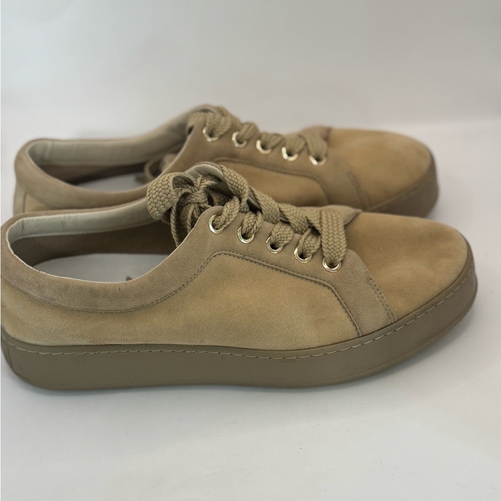 Max Mara IT‎ 37.5 Tan Suede Lace-Up Sneakers | Neutral Luxury Casual May Fit 8.5 - Picture 2 of 11